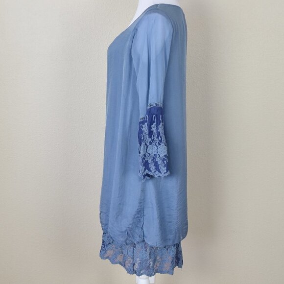 Pura Seta Bell Sleeve Layered Dress S - Picture 2 of 9